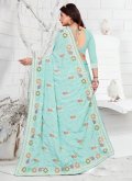 Turquoise Faux Crepe Embroidered Trendy Saree - 1