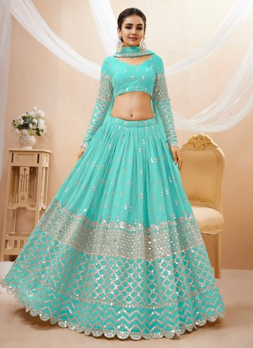 Turquoise Georgette Embroidered A Line Lehenga Cho