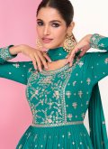 Turquoise Georgette Embroidered A Line Lehenga Choli for Reception - 2