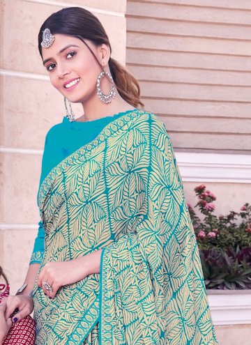 Turquoise Georgette Print Contemporary Saree
