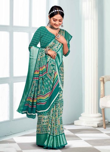 Turquoise Georgette Printed Designer Saree for Casual