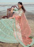 Turquoise Lehenga Choli in Organza with Embroidered - 1