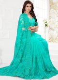 Turquoise Net Embroidered Classic Designer Saree for Ceremonial - 1