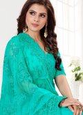 Turquoise Net Embroidered Classic Designer Saree for Ceremonial - 3