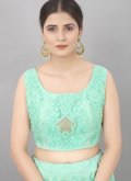 Turquoise Net Embroidered Lehenga Choli for Mehndi - 3