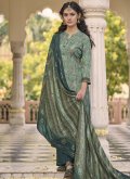 Turquoise Palazzo Suit in Muslin with Digital Print - 2