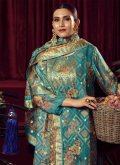 Turquoise Salwar Suit in Organza with Digital Print - 1