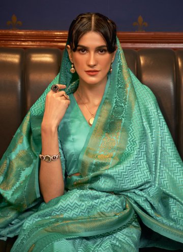 Turquoise Satin Silk Woven Classic Designer Saree for Engagement