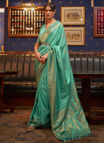Turquoise Satin Silk Woven Classic Designer Saree 