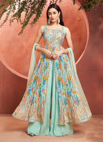 Turquoise Silk Embroidered Designer Salwar Kameez