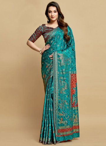 Turquoise Silk Jacquard Work Classic Designer Saree