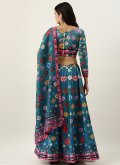Turquoise Silk Printed A Line Lehenga Choli for Wedding - 2