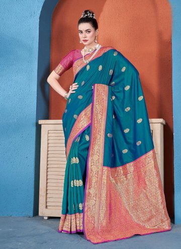 Turquoise Silk Woven Traditional Saree for Ceremon