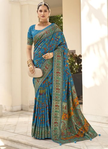 Turquoise Silk Woven Trendy Saree for Festival