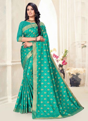 Turquoise Traditional Saree in Vichitra Silk with 