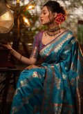 Turquoise Trendy Saree in Banarasi with Woven - 1