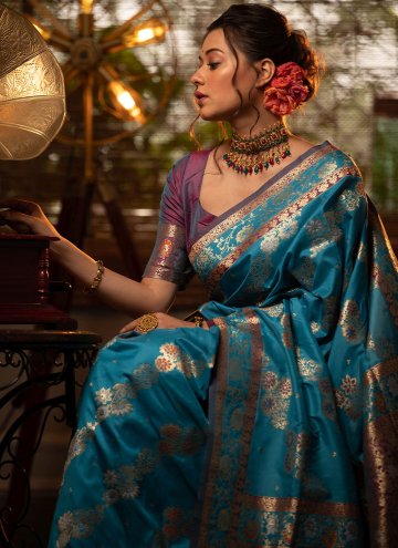 Turquoise Trendy Saree in Banarasi with Woven