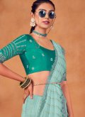 Turquoise Trendy Saree in Organza with Embroidered - 1