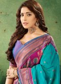 Turquoise Trendy Saree in Silk with Border - 1