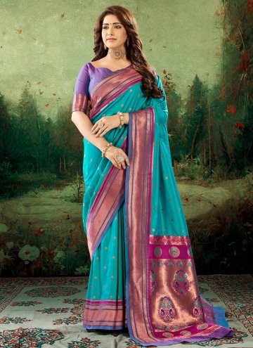 Turquoise Trendy Saree in Silk with Border