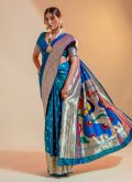 Turquoise Trendy Saree in Silk with Woven - 3