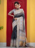 Tussar Silk Casual Saree in Black Enhanced with Woven - 1