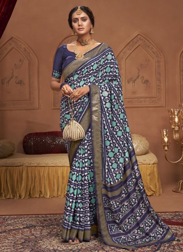 Tussar Silk Casual Saree in Blue Enhanced with Printed