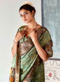 Tussar Silk Casual Saree in Green Enhanced with Printed - 1