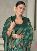 Tussar Silk Classic Designer Saree in Green Enhanced with Embroidered - 1