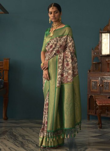 Tussar Silk Classic Designer Saree in Green Enhanc