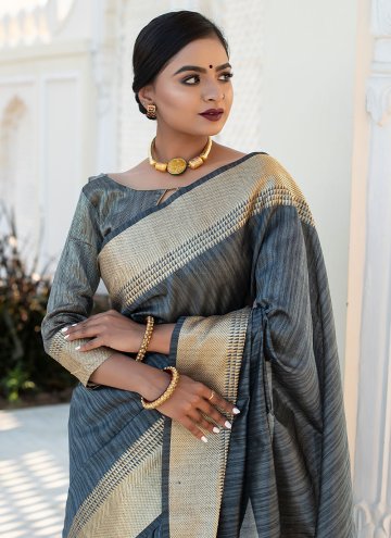 Tussar Silk Classic Designer Saree in Grey Enhanced with Woven