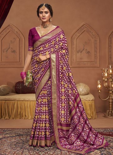 Tussar Silk Classic Designer Saree in Purple Enhanced with Printed
