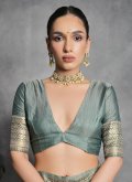 Tussar Silk Contemporary Saree in Green Enhanced with Woven - 1