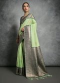 Tussar Silk Contemporary Saree in Green Enhanced with Woven - 2