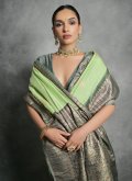 Tussar Silk Contemporary Saree in Green Enhanced with Woven - 3
