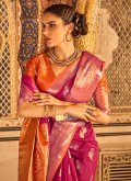 Tussar Silk Contemporary Saree in Hot Pink Enhanced with Woven - 1