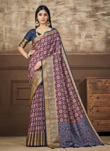Tussar Silk Contemporary Saree in Multi Colour Enhanced with Digital Print