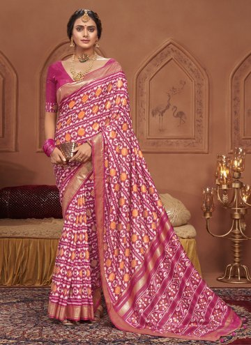 Tussar Silk Contemporary Saree in Pink Enhanced with Printed