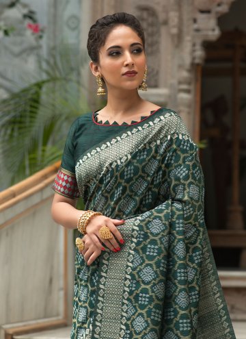 Tussar Silk Contemporary Saree in Teal Enhanced with Woven