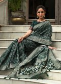 Tussar Silk Contemporary Saree in Teal Enhanced with Woven - 2