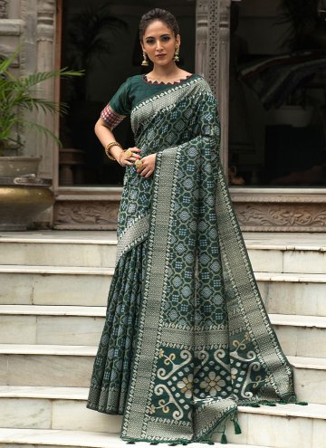 Tussar Silk Contemporary Saree in Teal Enhanced wi