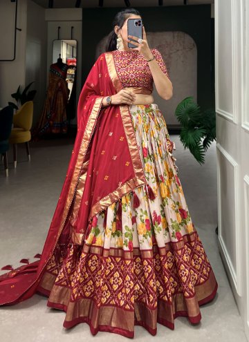 Tussar Silk Designer Lehenga Choli in Multi Colour Enhanced with Floral Print
