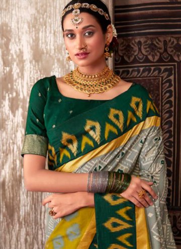 Tussar Silk Designer Saree in Grey Enhanced with Patola Print