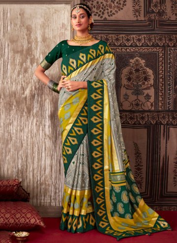 Tussar Silk Designer Saree in Grey Enhanced with P