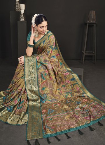 Tussar Silk Designer Saree in Multi Colour Enhanced with Digital Print