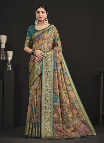 Tussar Silk Designer Saree in Multi Colour Enhanced with Digital Print