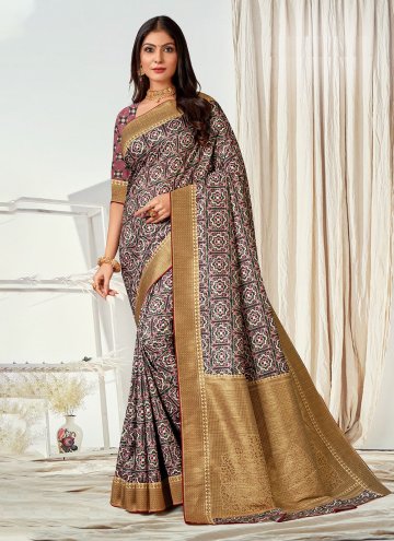 Tussar Silk Trendy Saree in Grey Enhanced with Digital Print