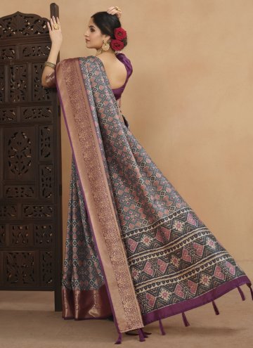 Tussar Silk Trendy Saree in Multi Colour Enhanced with Digital Print