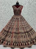 Velvet A Line Lehenga Choli in Magenta Enhanced with Embroidered - 1