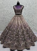 Velvet A Line Lehenga Choli in Purple Enhanced with Diamond Work - 1